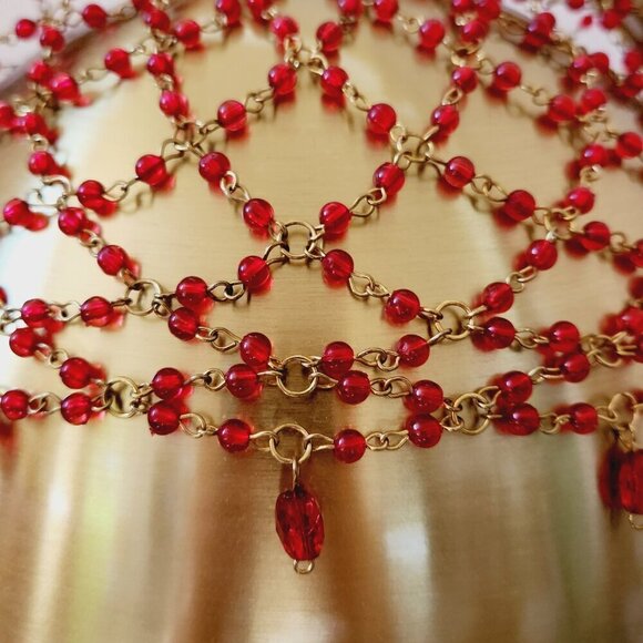 Vintage Flapper Style Burgundy Red Beaded Mesh Chain Open Center Headpiece Hat - Picture 2 of 4